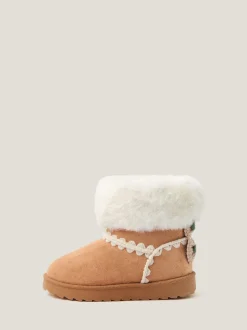 Monsoon Natural Crochet Bow Fluffy Ankle Boots
