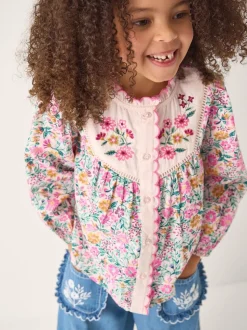 Monsoon Natural Floral Print Scallop Collar Blouse
