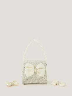 Monsoon Natural Glitter Pearl Bow Handbag & Hair Clips Set