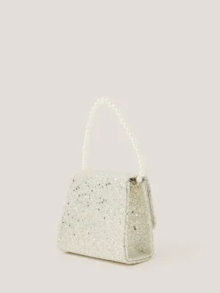 Monsoon Natural Glitter Pearl Bow Handbag & Hair Clips Set