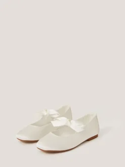 Monsoon Natural Satin Bow Ballet Flats
