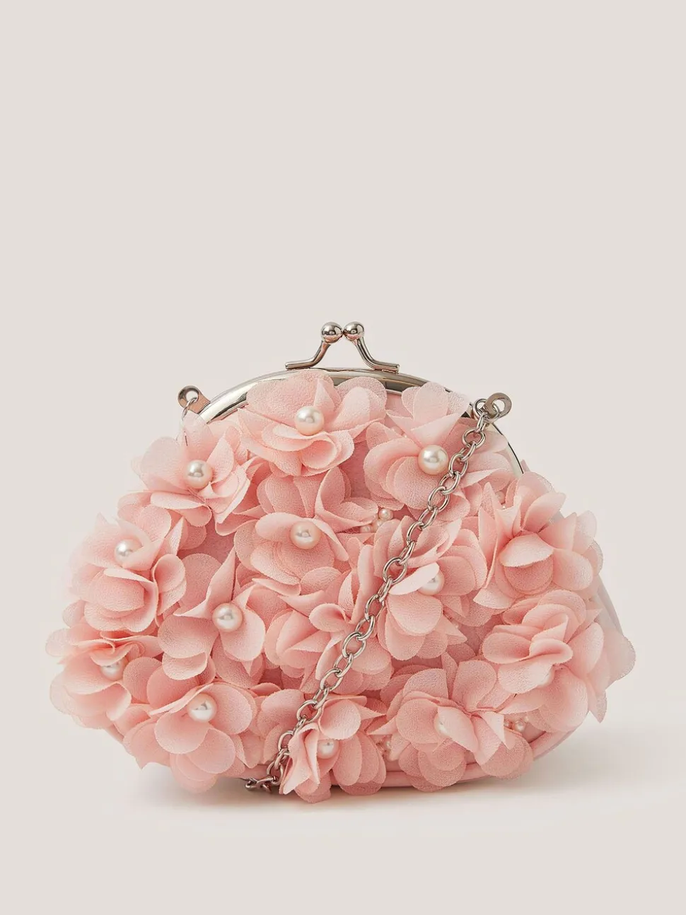 Monsoon Pink Appliqué Floral Cluster Clip Frame Bag
