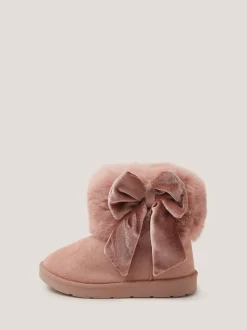 Monsoon Pink Baby Bow Faux Fur Boots