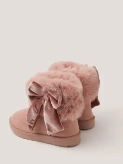 Monsoon Pink Baby Bow Faux Fur Boots