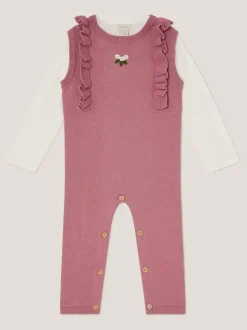 Monsoon Pink Baby Top and Knit Dungarees Set