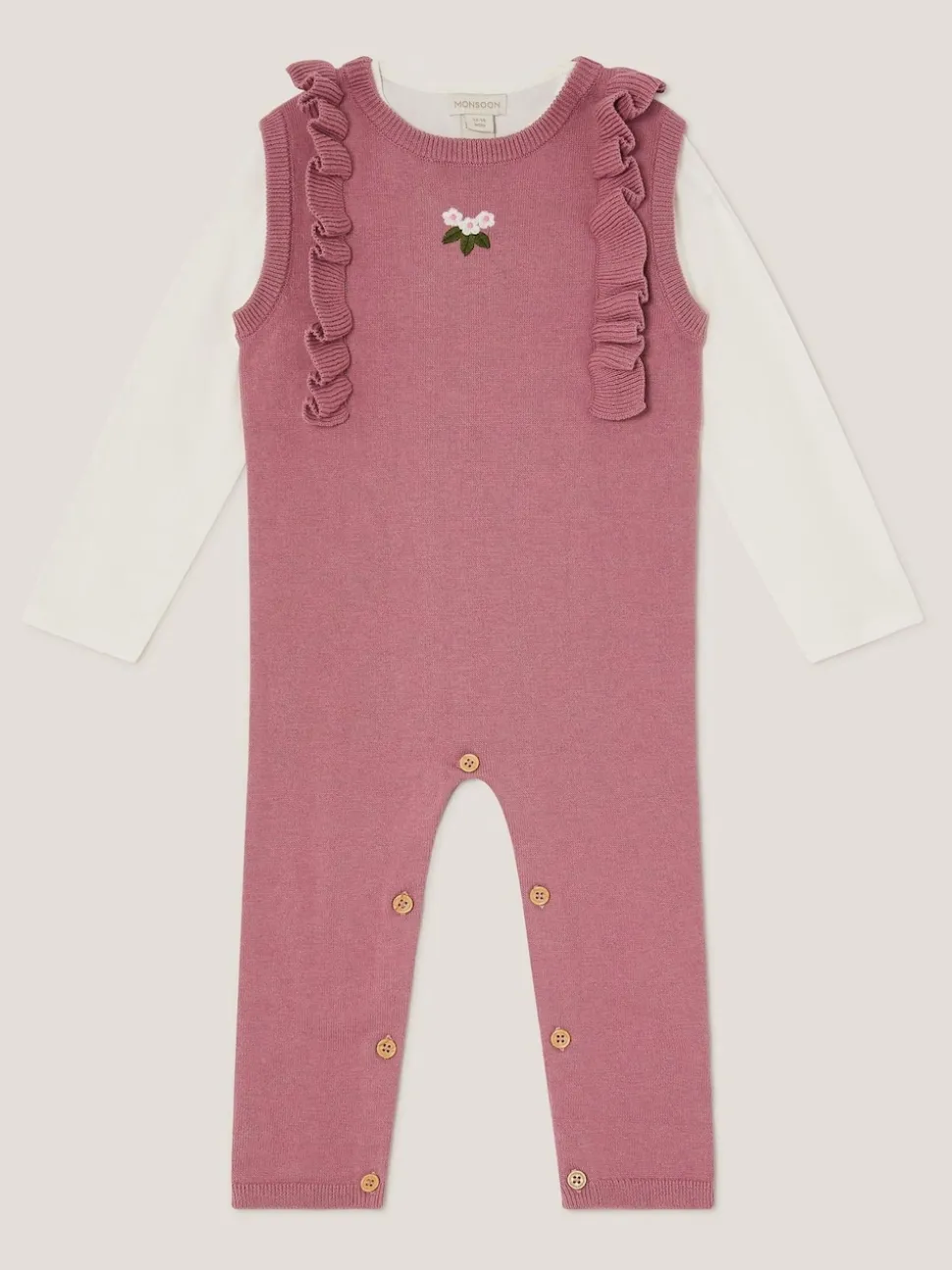 Monsoon Pink Baby Top and Knit Dungarees Set