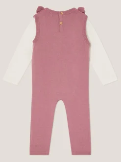 Monsoon Pink Baby Top and Knit Dungarees Set