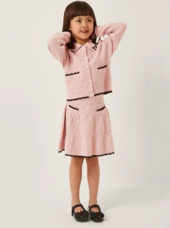 Monsoon Pink Bow Collar Cardigan & Knit Skirt Set
