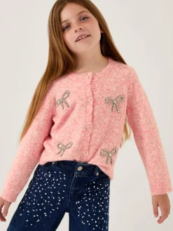 Monsoon Pink Bow Embellished Cardigan