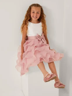 Monsoon Pink Cancan Sleeveless Bow Ruffle Dress