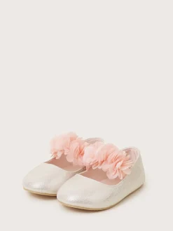 Monsoon Pink Corsage Metallic Faux Leather Ballet Flats