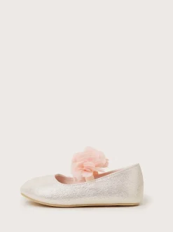 Monsoon Pink Corsage Metallic Faux Leather Ballet Flats
