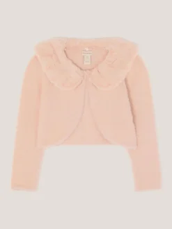 Monsoon Pink Detachable Collar Fuzzy Cardigan