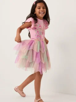 Monsoon Pink Embellished Butterfly Disco Dress