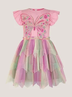 Monsoon Pink Embellished Butterfly Disco Dress