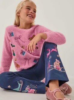 Monsoon Pink Embellished Fuzzy Christmas Jumper