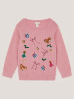 Monsoon Pink Embellished Fuzzy Christmas Jumper