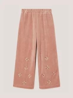 Monsoon Pink Embellished Velour Wide Leg Trousers
