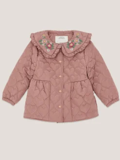 Monsoon Pink Embroidered Heart Quilted Coat