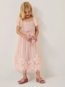 Monsoon Pink Evangaline Rose Appliqué Tulle Dress