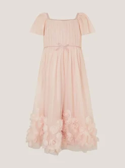 Monsoon Pink Evangaline Rose Appliqué Tulle Dress