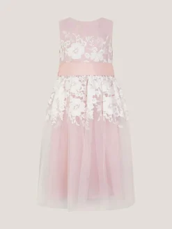 Monsoon Pink Felicity Floral Embroidered Mesh Dress