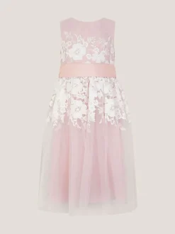 Monsoon Pink Felicity Floral Embroidered Mesh Dress