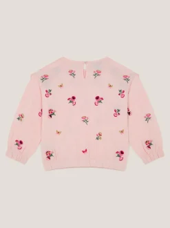 Monsoon Pink Floral Broderie Bow Sweatshirt