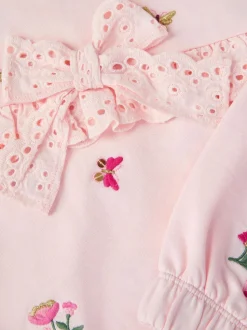 Monsoon Pink Floral Broderie Bow Sweatshirt