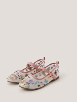Monsoon Pink Floral Embroidered Ballerina Flats