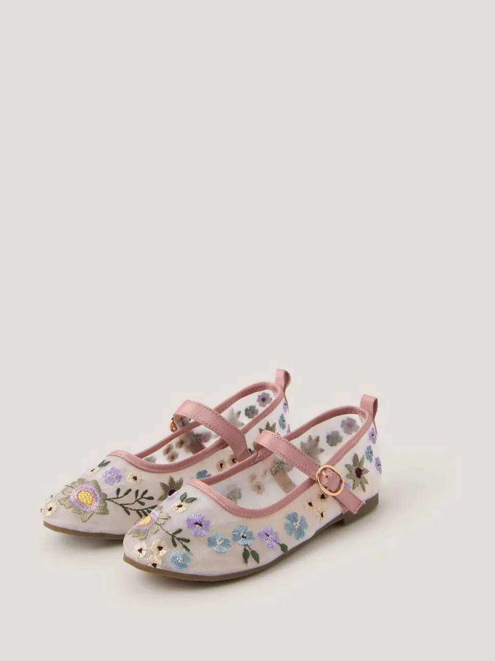 Monsoon Pink Floral Embroidered Ballerina Flats