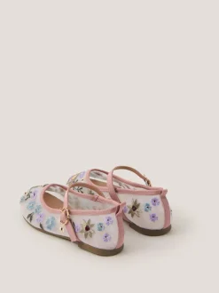 Monsoon Pink Floral Embroidered Ballerina Flats