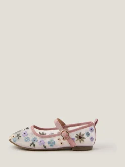 Monsoon Pink Floral Embroidered Ballerina Flats