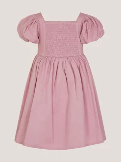 Monsoon Pink Floral Embroidered Puff Sleeve Dress