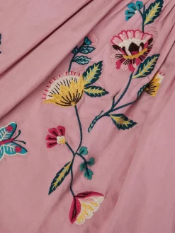 Monsoon Pink Floral Embroidered Puff Sleeve Dress
