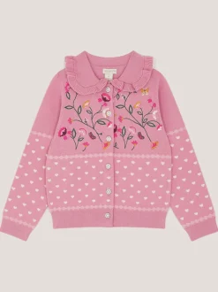 Monsoon Pink Floral Embroidered Collar Cardigan