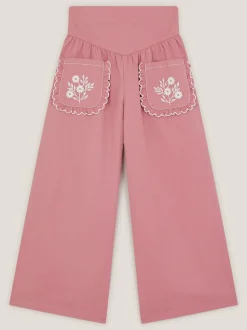 Monsoon Pink Floral Embroidered Scallop Trousers