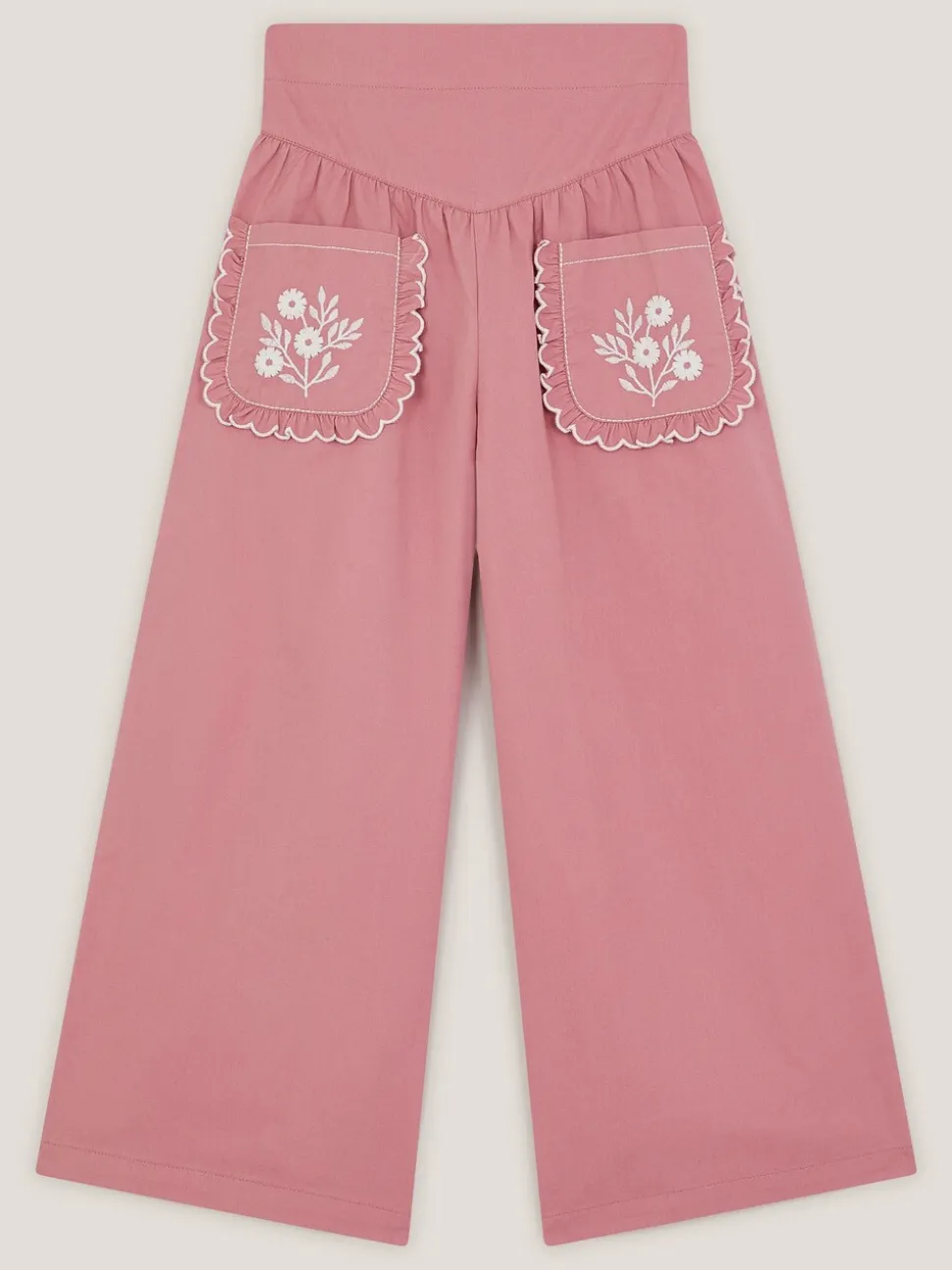 Monsoon Pink Floral Embroidered Scallop Trousers