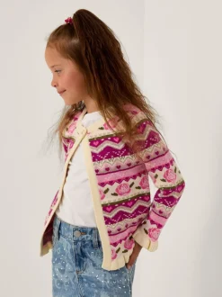 Monsoon Pink Floral Fair Isle Cardigan