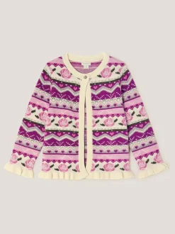 Monsoon Pink Floral Fair Isle Cardigan