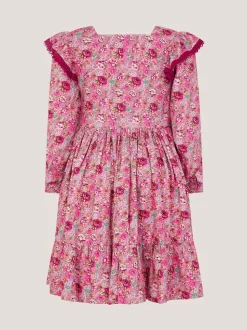 Monsoon Pink Floral Long Sleeve Bow Dress