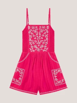 Monsoon Pink Floral Print Embroidered Playsuit