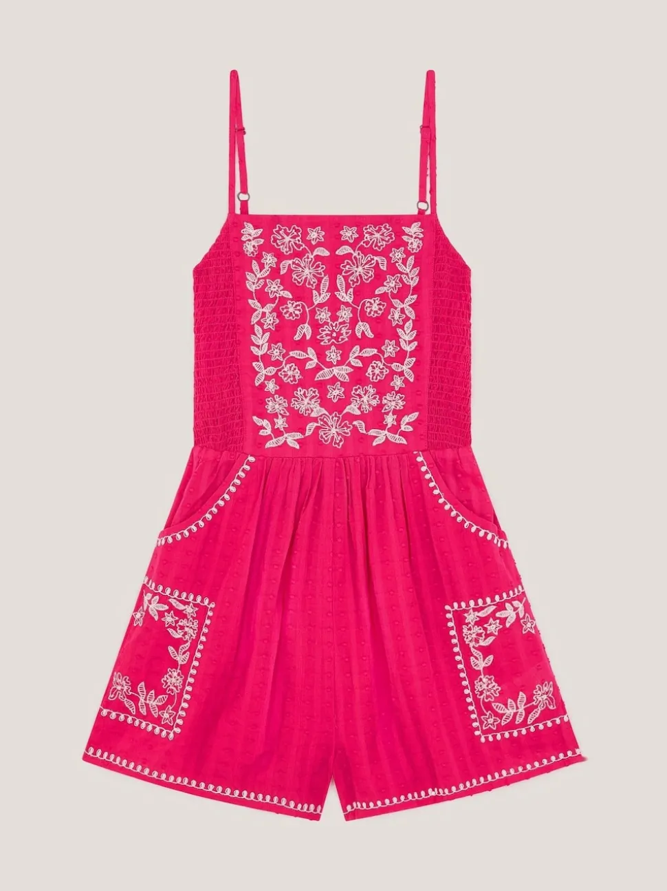 Monsoon Pink Floral Print Embroidered Playsuit
