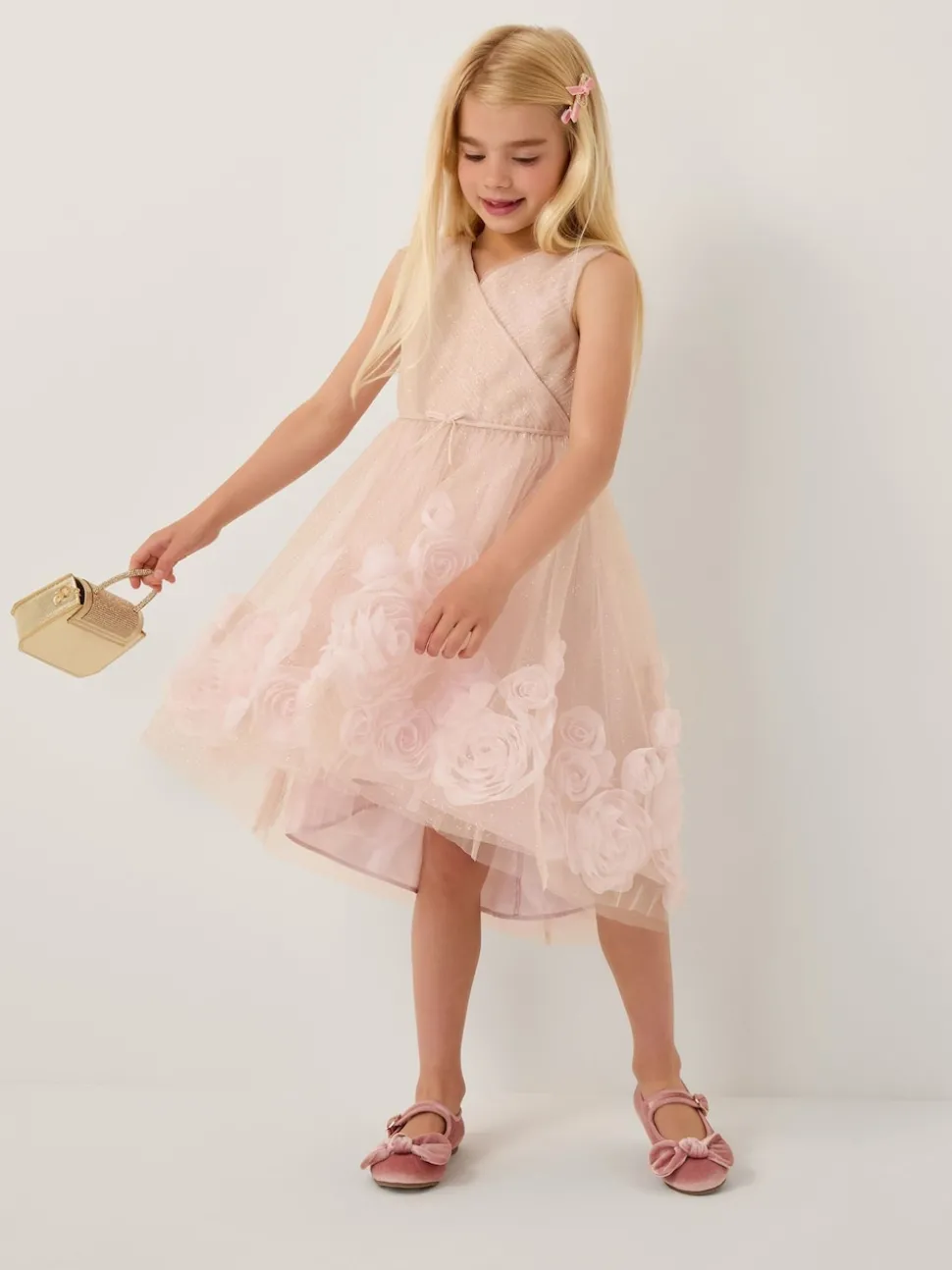 Monsoon Pink Glinda Appliqué Glitter Party Dress
