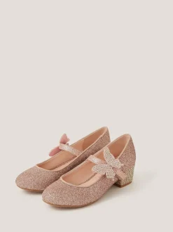 Monsoon Pink Glitter Butterfly Strap Heels