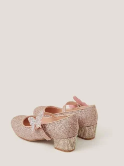 Monsoon Pink Glitter Butterfly Strap Heels