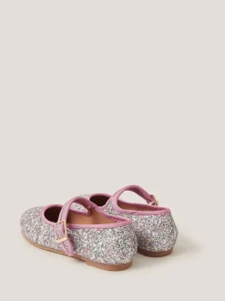 Monsoon Pink Glitter Strap Ballet Flats