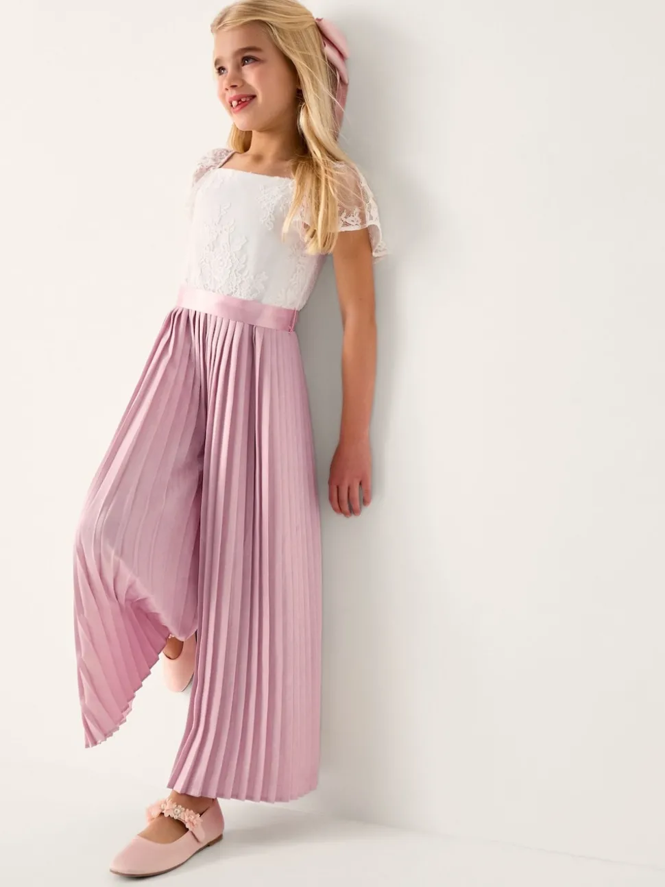 Monsoon Pink Lace Pleated Jumpsuit