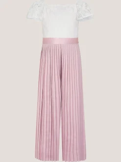 Monsoon Pink Lace Pleated Jumpsuit