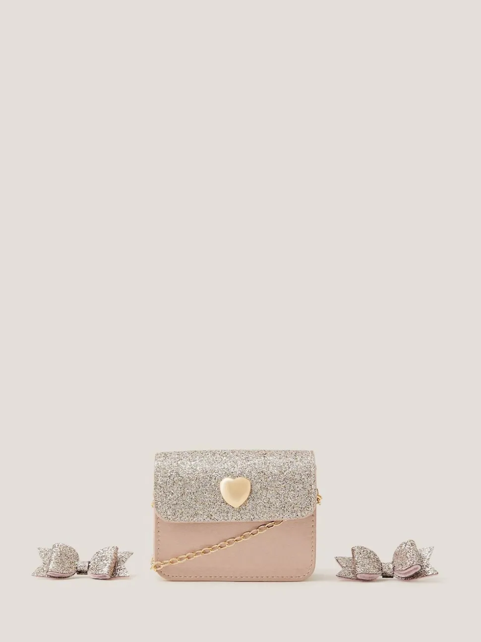Monsoon Pink Mini Glitter Bag & Bow Hair Clips Set